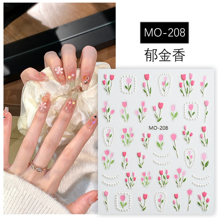 Wholesale Self Adhesive Embossed Daisy Sunflower Tulip Sticker Charms Nail Art Stickers Decals 3d Flower