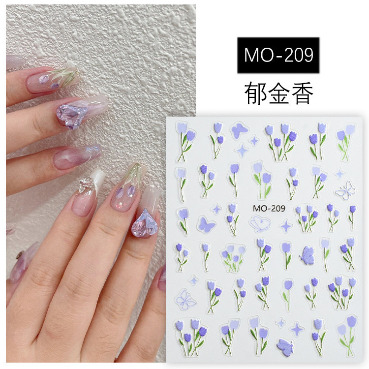 Wholesale Self Adhesive Embossed Daisy Sunflower Tulip Sticker Charms Nail Art Stickers Decals 3d Flower