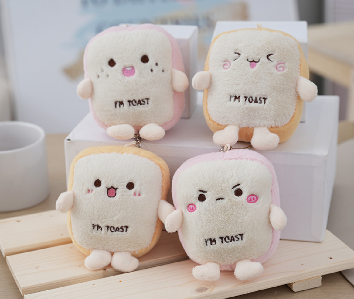 Wholesale Japanese Popular Bread Toast Cat Plush Doll Small Soft Plushies Keychain Stuffed Bag Hanging Gifts Keyring