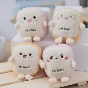 Wholesale Japanese Popular Bread Toast Cat Plush Doll Small Soft Plushies Keychain Stuffed Bag Hanging Gifts Keyring