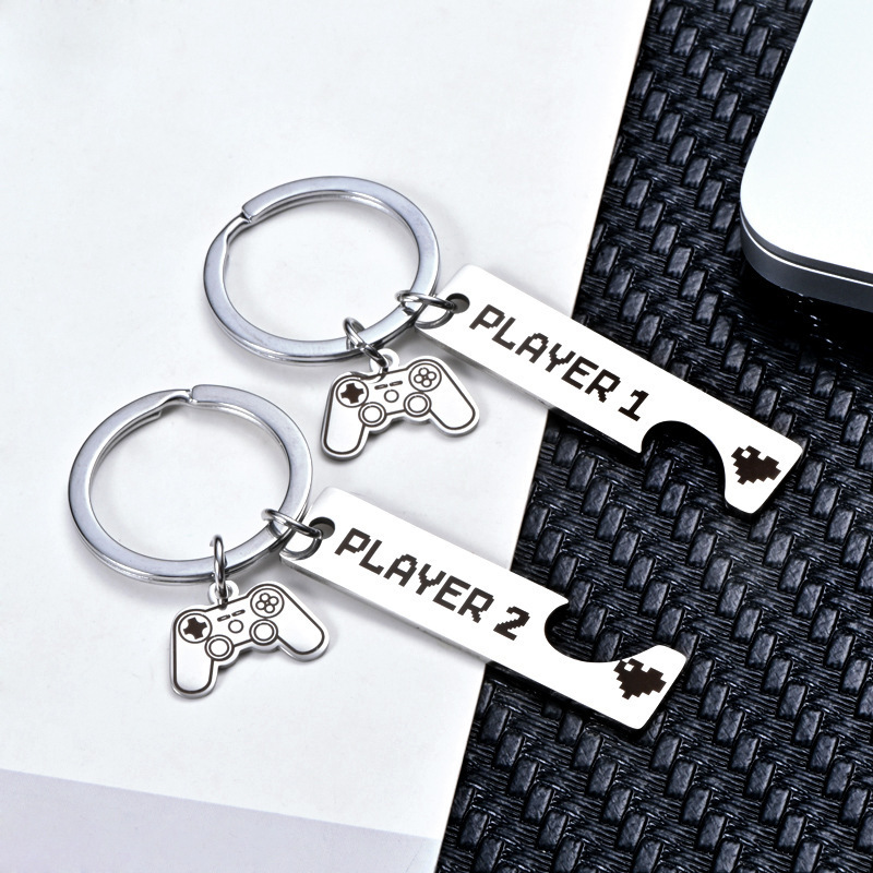 Funny gaming keychain gamer gifts keyring Player 1 2 Matching Couples Key chains pendant lover gifts Metal Gamer Player keychain