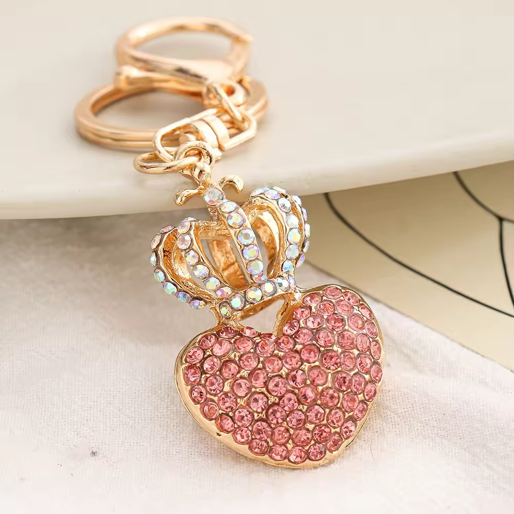 Crystal Rhinestone Crown Keychain Heart key rings Crown Love Crystal Keychain metal Key Chains Bag charm pendant diamond keyring