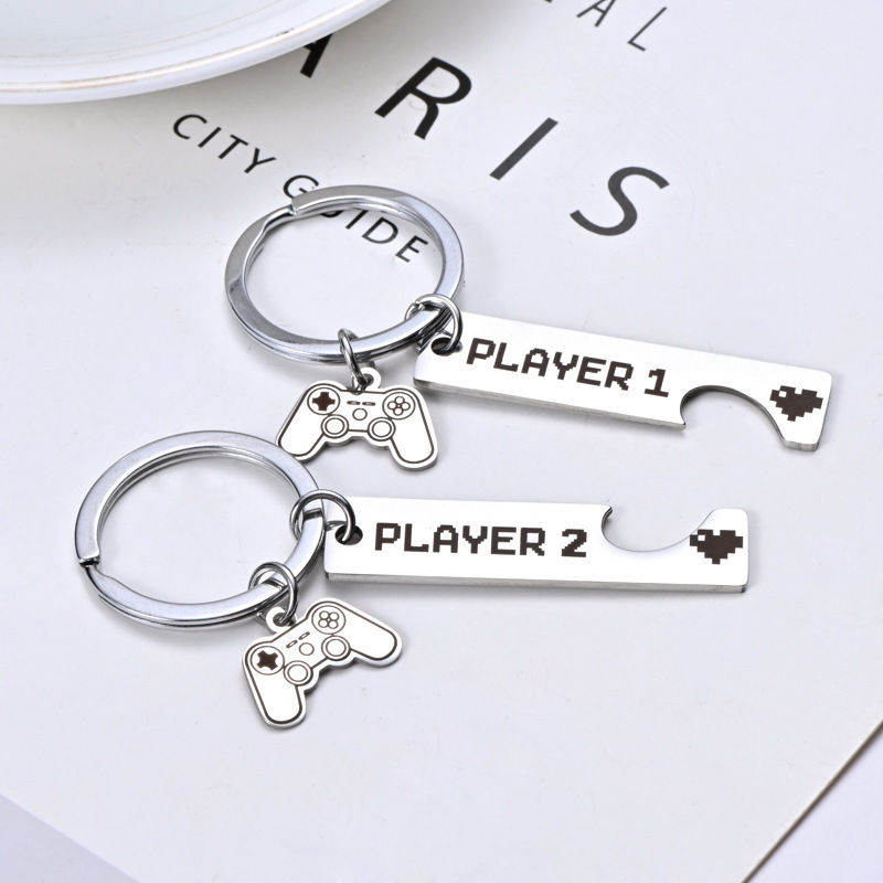 Funny gaming keychain gamer gifts keyring Player 1 2 Matching Couples Key chains pendant lover gifts Metal Gamer Player keychain