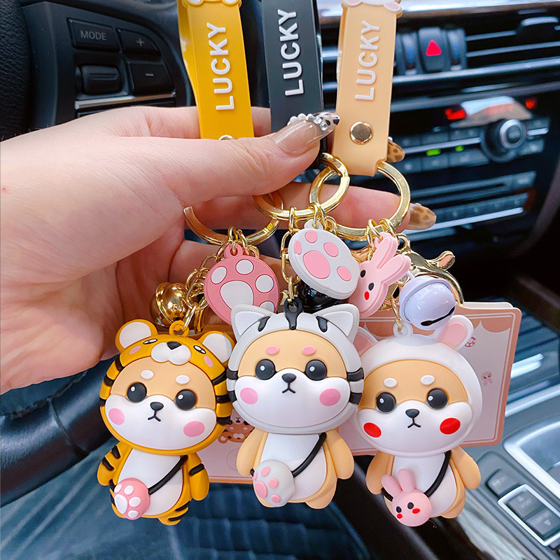 2022 Factory 3D Cartoon key ring female cute Tiger Shiba inu doll lovers key chain bag pendant keyholder