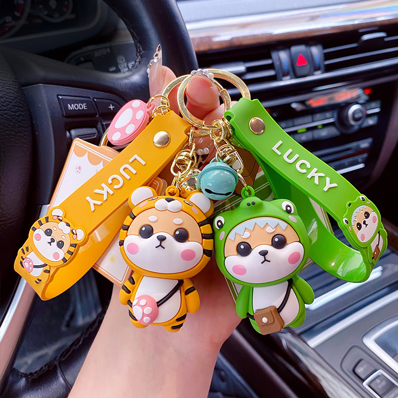 2022 Factory 3D Cartoon key ring female cute Tiger Shiba inu doll lovers key chain bag pendant keyholder