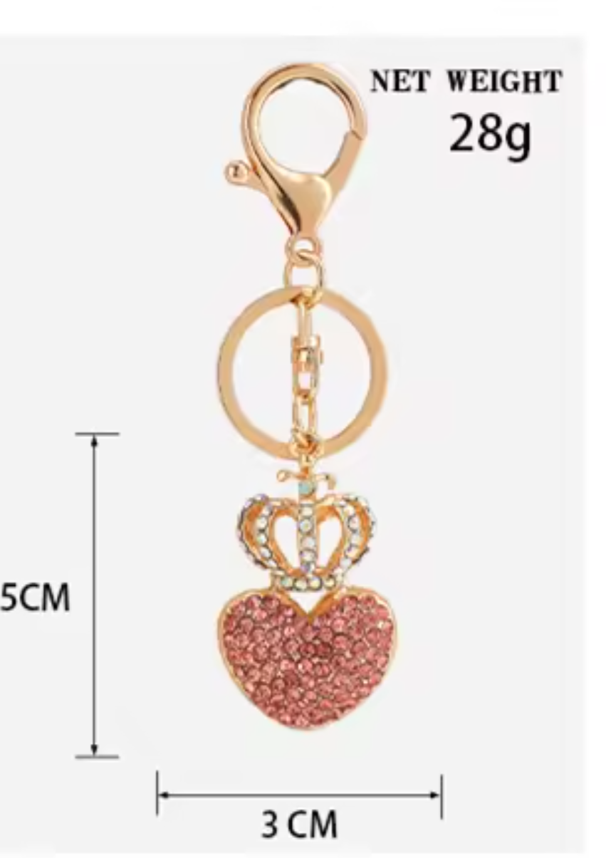 Crystal Rhinestone Crown Keychain Heart key rings Crown Love Crystal Keychain metal Key Chains Bag charm pendant diamond keyring