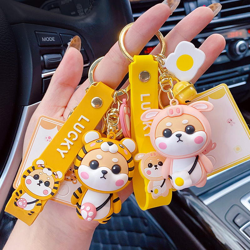 2022 Factory 3D Cartoon key ring female cute Tiger Shiba inu doll lovers key chain bag pendant keyholder