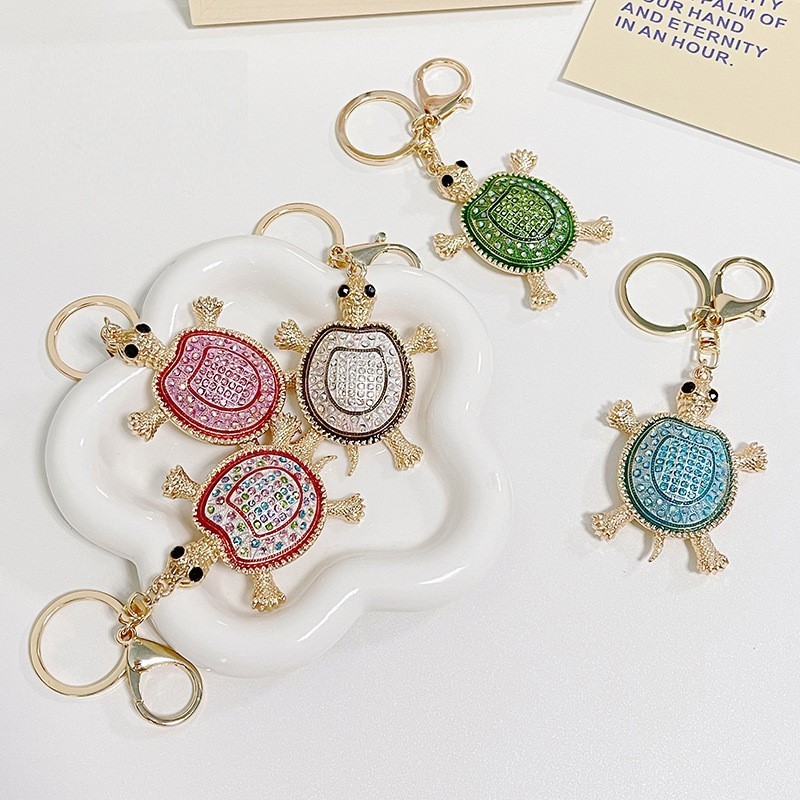 HOT Newest Colorful Diamond Animal Turtle Key Ring Metal Rhinestone Crystal Turtle Keychain For Gift