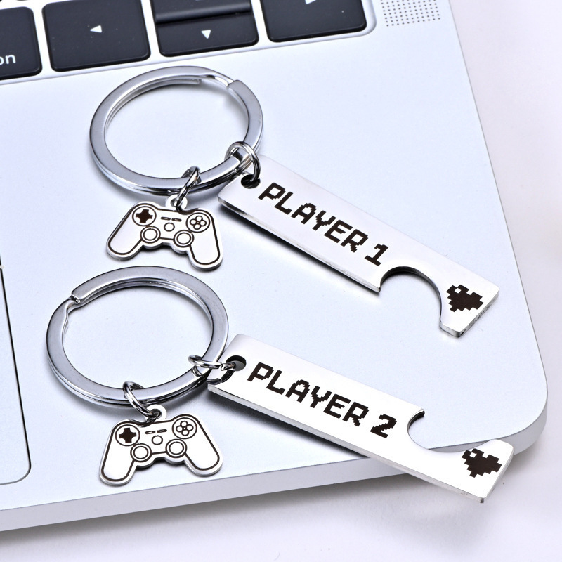 Funny gaming keychain gamer gifts keyring Player 1 2 Matching Couples Key chains pendant lover gifts Metal Gamer Player keychain