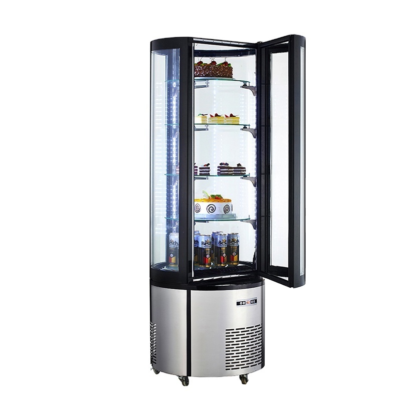 400L Commercial Upright Round Column Cake Beverage Display Showcase Cooler Fridge