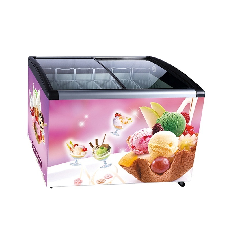 Three Side Stickers Outdoor Commerical Ice Cream Display Chest Freezer