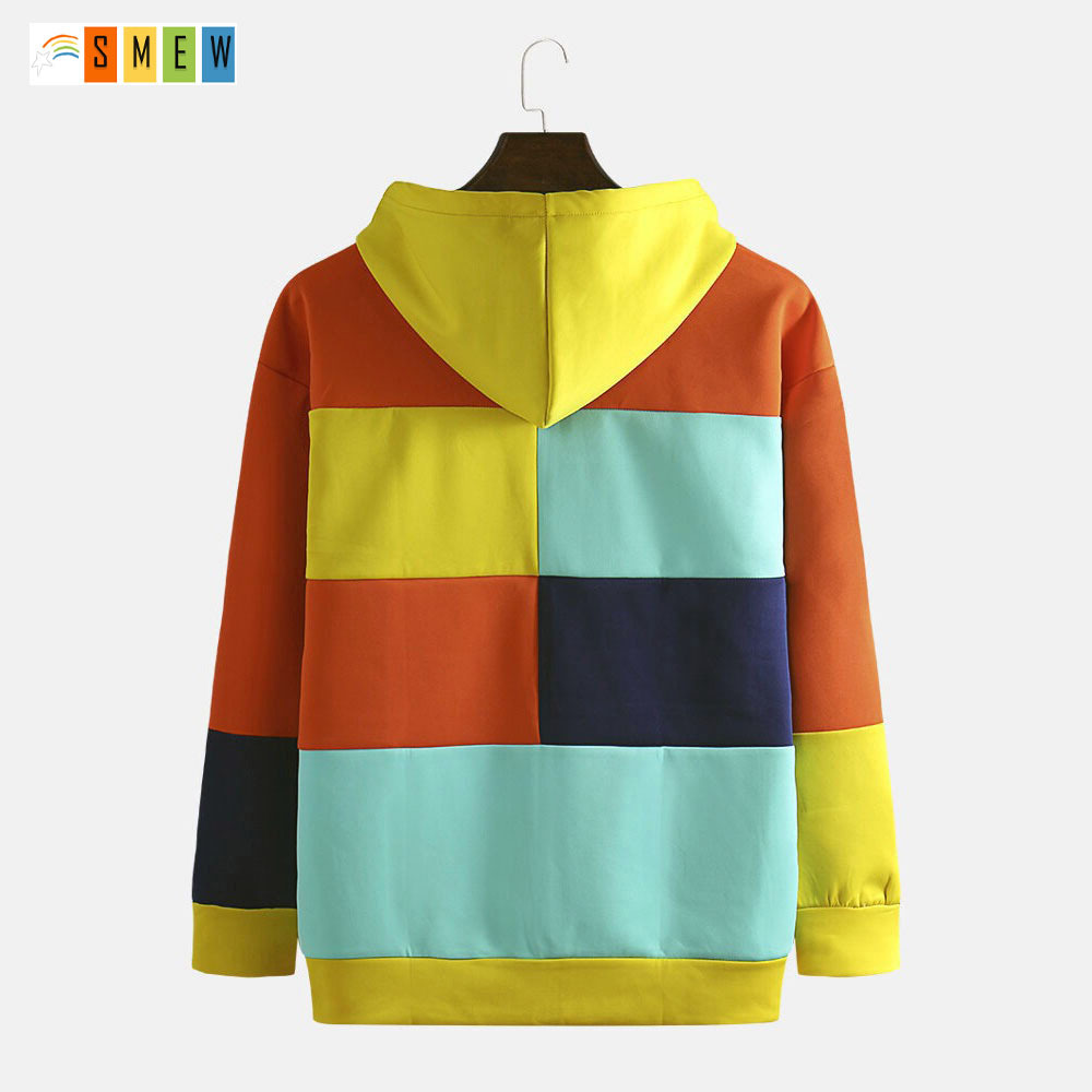 Mens Casual Colorblock Panel Streetwear Kangaroo Pockets Hoodies