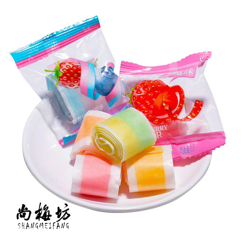 Preferential wholesale high quality gummy jelly soft sweets popular bulk fruit juice jelly Chewing gummy candy roll