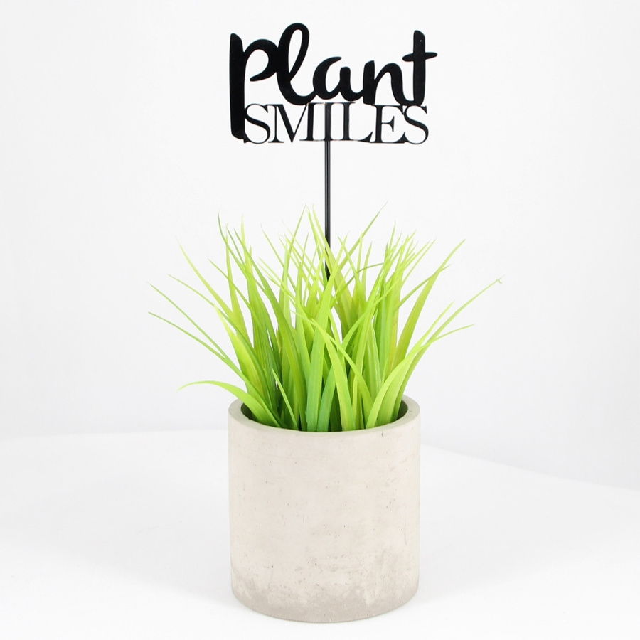 Metal Message Stake in Faux Grass Pot small ceramic flower pot and planters