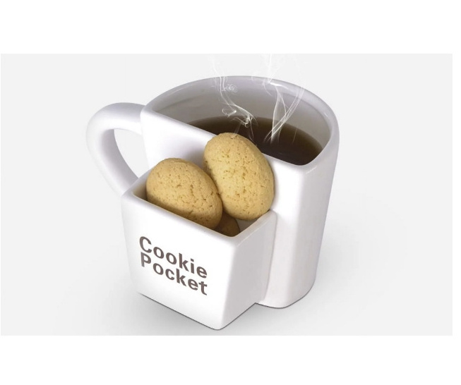 Cartoon Design  Ceramic Biscuits Mugs Coffee Tea Milk Side Cookie Pockets Ceramic Biscuit Holder Mug