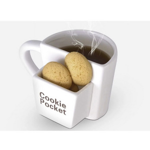 Cartoon Design  Ceramic Biscuits Mugs Coffee Tea Milk Side Cookie Pockets Ceramic Biscuit Holder Mug