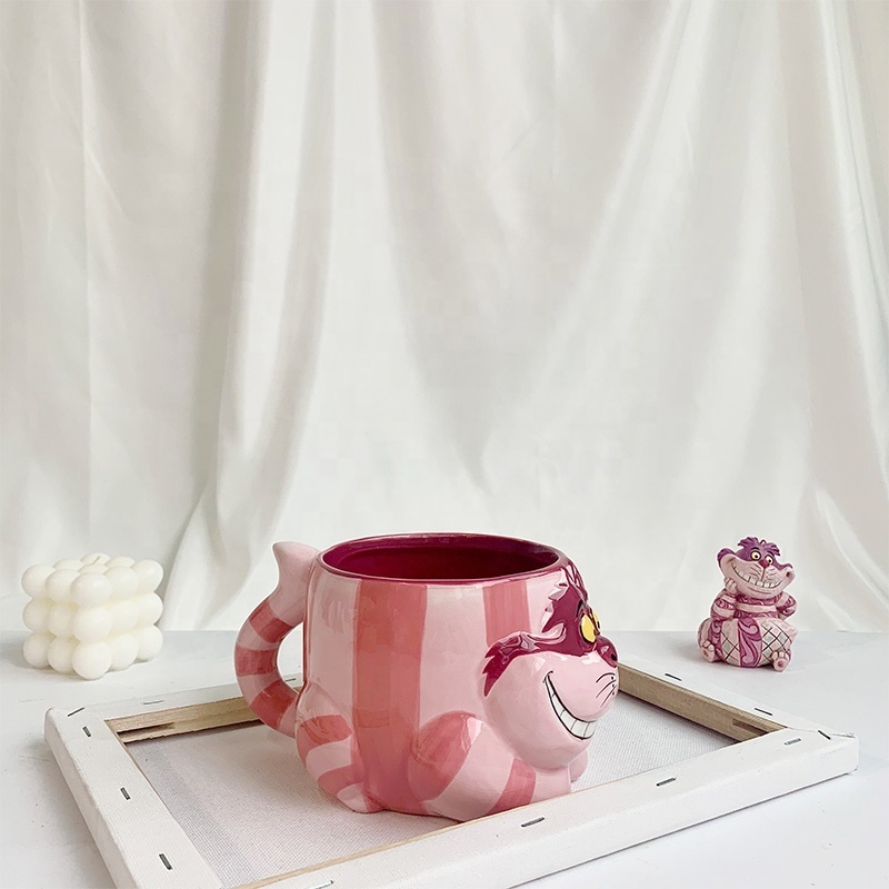 Hot Sale Cheshire Cat Ceramic 3d Mugs Customizable Pink Coffee Mug