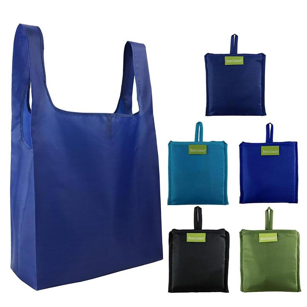 Top quality oem promotional recycle grocery bag nylon foldable reusable shopping bag with pouch wholesale