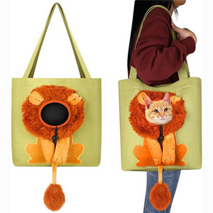 Lion Shaped Cat Carrier Portable Pet Canvas Shoulder Carrying Bag Chest Cat Bag Outdoor Dog Tote Bag Travel Handbag for Cat