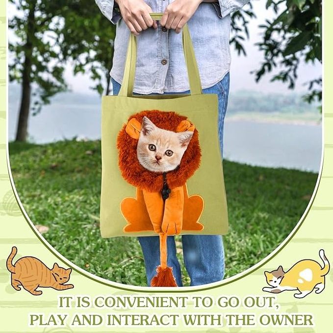 Lion Shaped Cat Carrier Portable Pet Canvas Shoulder Carrying Bag Chest Cat Bag Outdoor Dog Tote Bag Travel Handbag for Cat