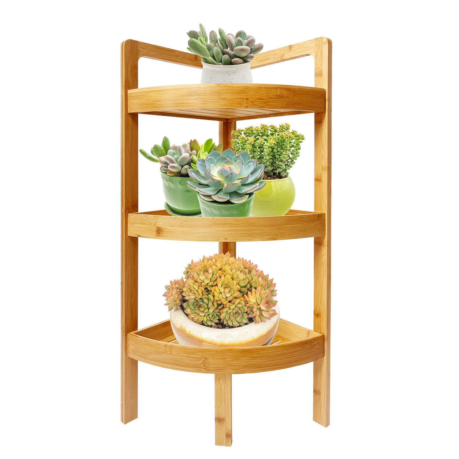 3 tier shelves wooden bamboo plant storage shelf shower caddy bathroom stand corner shelf for bedrooms and living rooms