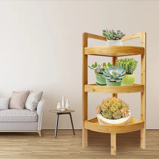 3 tier shelves wooden bamboo plant storage shelf shower caddy bathroom stand corner shelf for bedrooms and living rooms