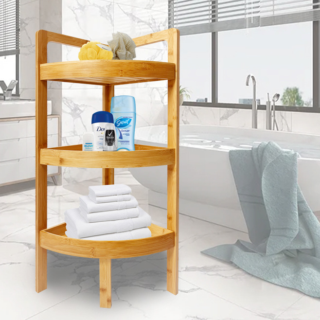 3 tier shelves wooden bamboo plant storage shelf shower caddy bathroom stand corner shelf for bedrooms and living rooms