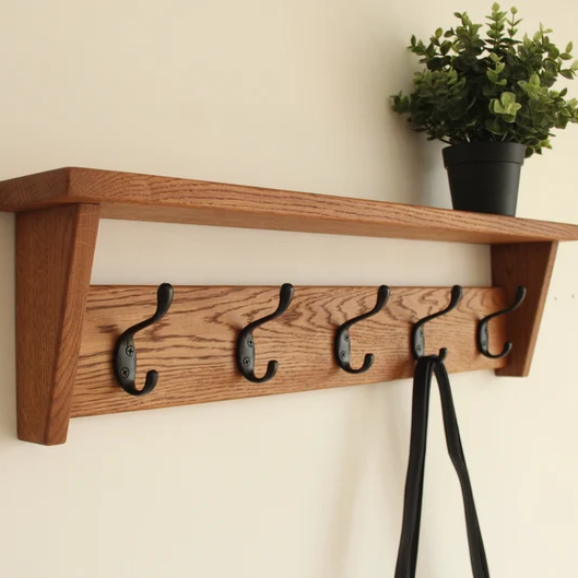 Decorative wall mounted coat rack Floating Shelf wood coat rack wall mount with hooks for Entryway Hallway