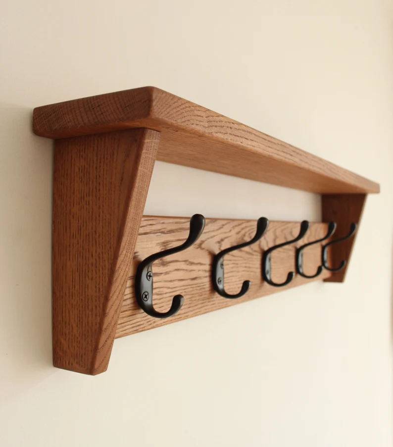 Decorative wall mounted coat rack Floating Shelf wood coat rack wall mount with hooks for Entryway Hallway