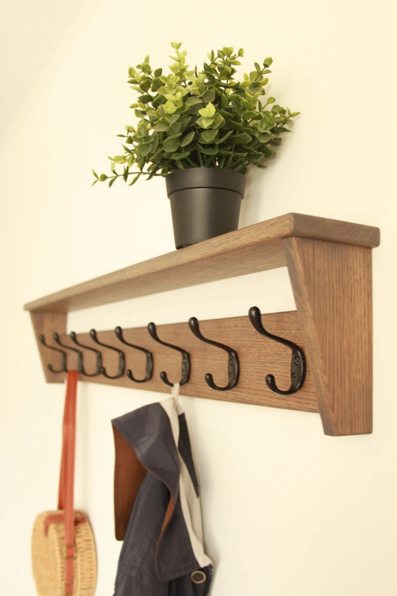 Decorative wall mounted coat rack Floating Shelf wood coat rack wall mount with hooks for Entryway Hallway