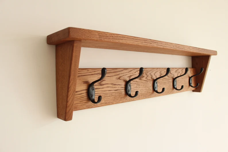 Decorative wall mounted coat rack Floating Shelf wood coat rack wall mount with hooks for Entryway Hallway