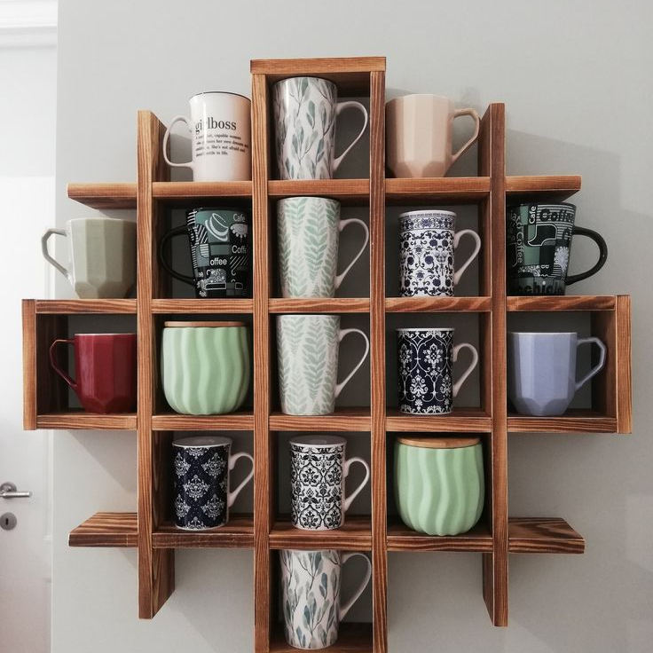 Bathroom shelves Wall Mounted Coffee Tea Cup Holder Coffee Tea Mug Storage wood floating shelf wooden shelves for wall