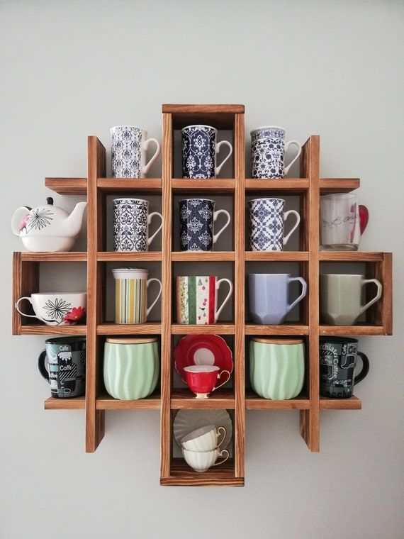 Bathroom shelves Wall Mounted Coffee Tea Cup Holder Coffee Tea Mug Storage wood floating shelf wooden shelves for wall