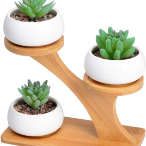 indoor home garden Cute Succulent ladder flower pot 3 tier Tabletop shelf rack wood bamboo tree shape small plant stand