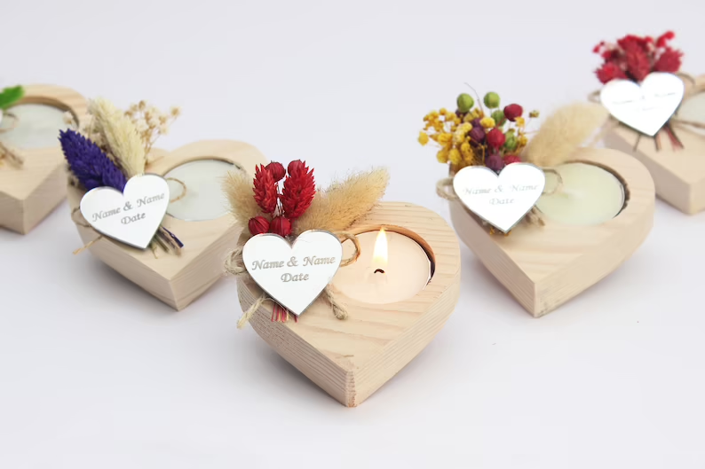 wedding Heart Shaped Tealight Candle Holder  tea light candle holders container wood tea light candle holder