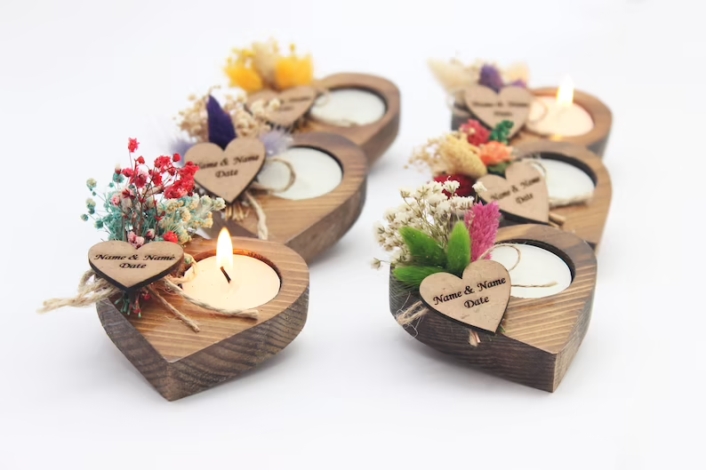 wedding Heart Shaped Tealight Candle Holder  tea light candle holders container wood tea light candle holder