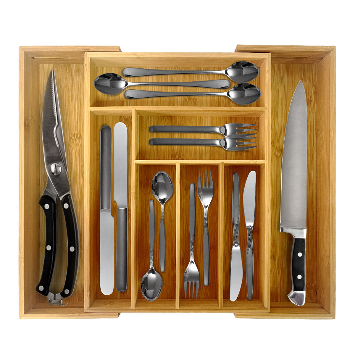 expandable adjustable kitchen accessory cutlery holder drawer organizer wooden bamboo cutlery tray utensil drawer organizer