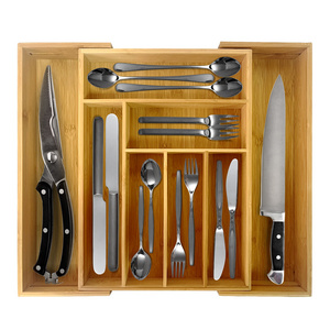 expandable adjustable kitchen accessory cutlery holder drawer organizer wooden bamboo cutlery tray utensil drawer organizer