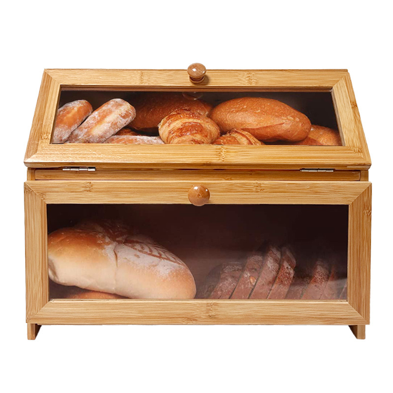 Kitchen Storage Capacity Customized Double Layer Large Bamboo Bread Box For Food kitchen bread box bamboo bread box