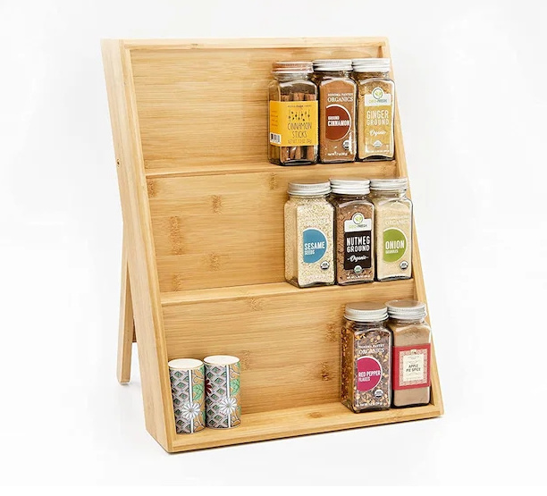 kitchen 3 tier standing wooden bamboo spice display bottle holder rack seasoning storage organizer kitchen for cabinet