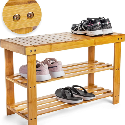 3 Tier Weatherproof hallway seating bamboo shoe Organizer bench bathroom bamboo storage rack wood bamboo shoe rack for Entryway