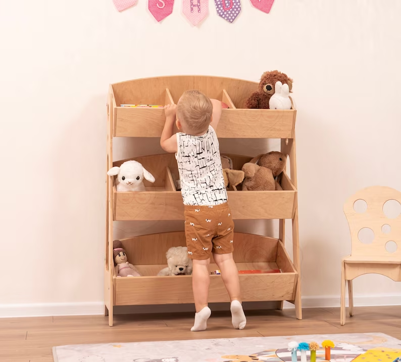 High Quality Large-Capacity Multifunctional Decorative wooden toy storage organizer kids bedroom for bookshelf