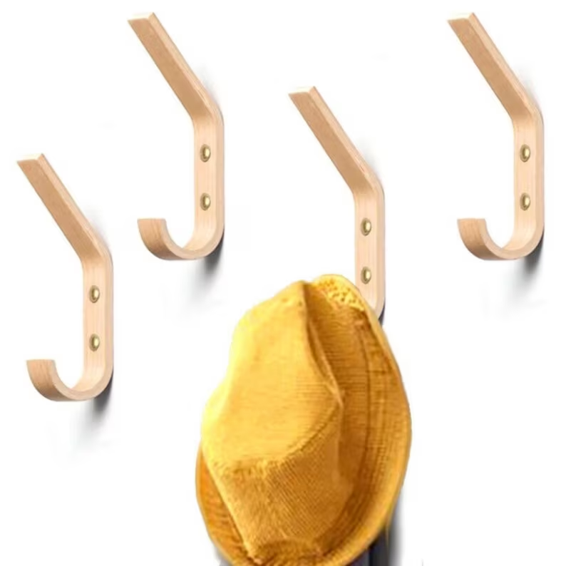 Decorative Natural Heavy Duty Wood Wall Hooks wall mounted folding clothes hanger drying rack bamboo wall clothes hanger