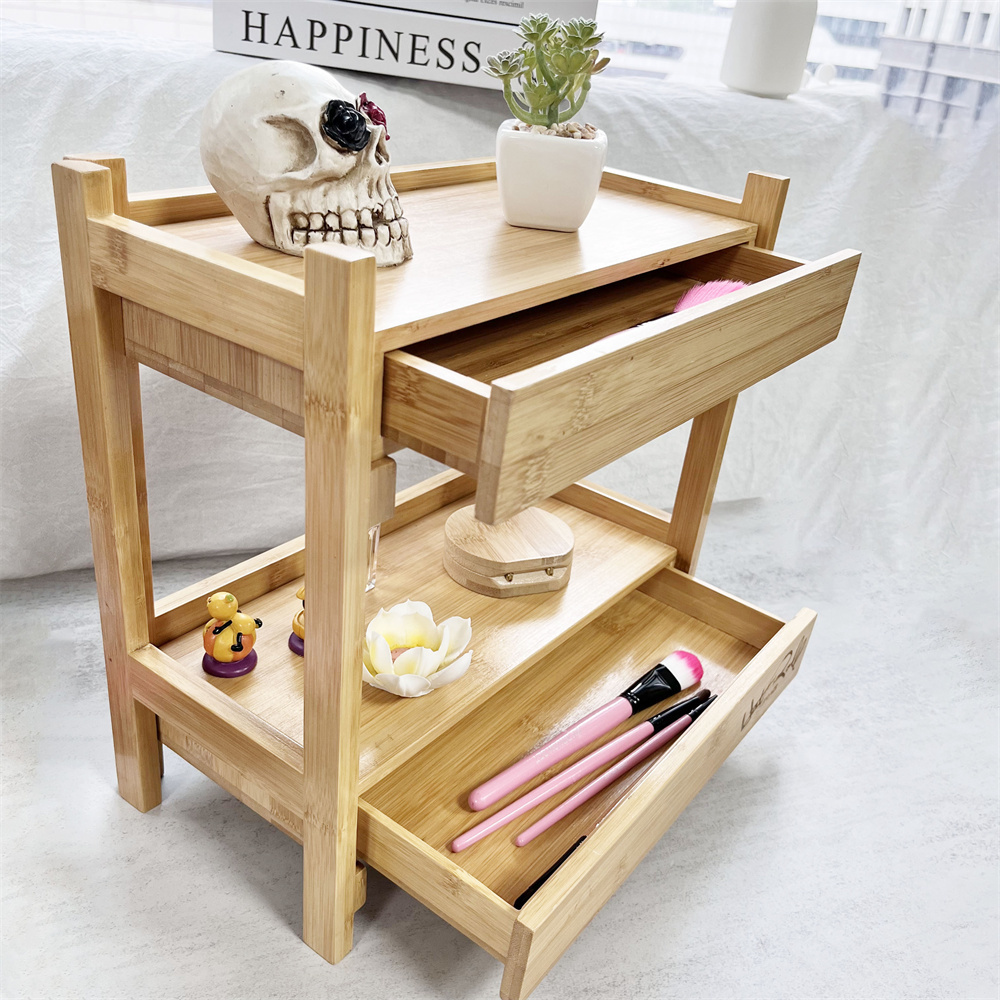 wholesale custom bathroom home office desktop bamboo makeup shelf desk cosmetic storage organizer drawer for cosmetics