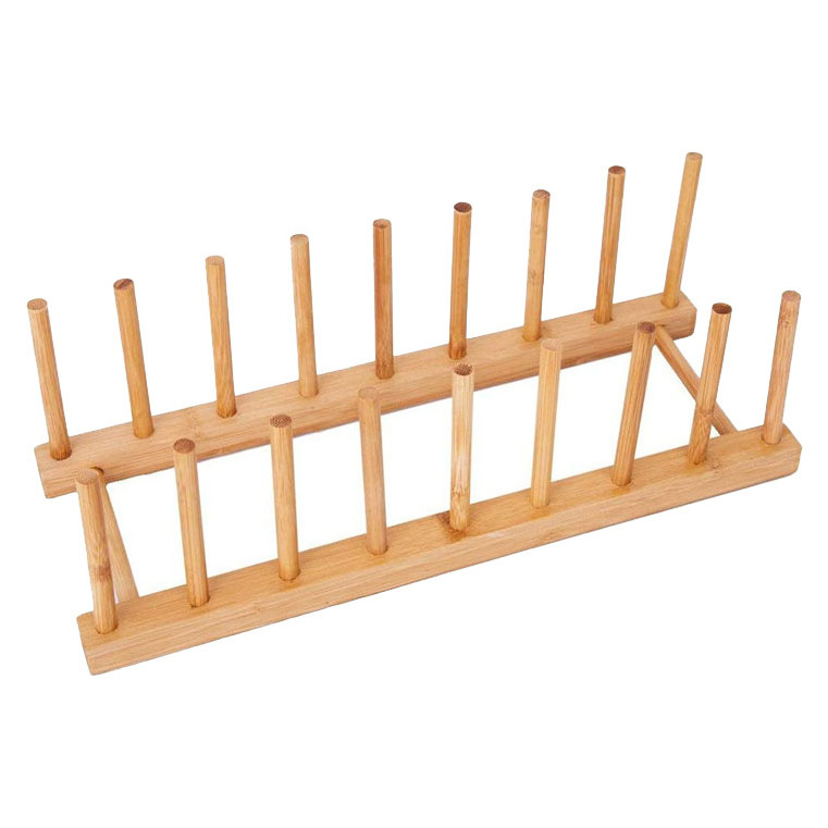 Durable kitchen organizer wooden cup stand holder drainer bamboo plate dish drying rack