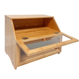 Kitchen Storage Capacity Customized Double Layer Large Bamboo Bread Box For Food kitchen bread box bamboo bread box