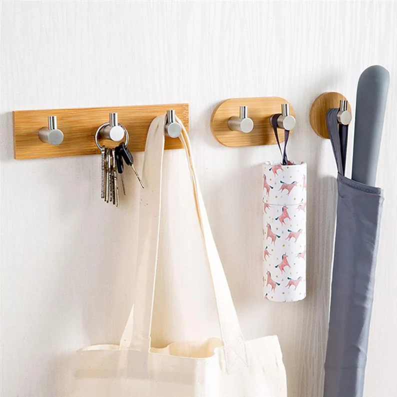 Home 304 Brushed Stainless adhesive wall metal robe coat rack clothes hook heavy duty bamboo adhesive hook for hanging towel