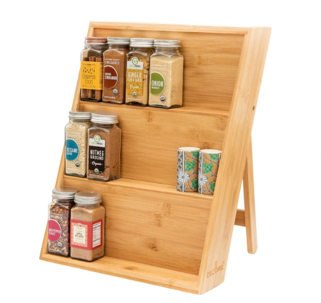 kitchen 3 tier standing wooden bamboo spice display bottle holder rack seasoning storage organizer kitchen for cabinet