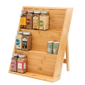 kitchen 3 tier standing wooden bamboo spice display bottle holder rack seasoning storage organizer kitchen for cabinet