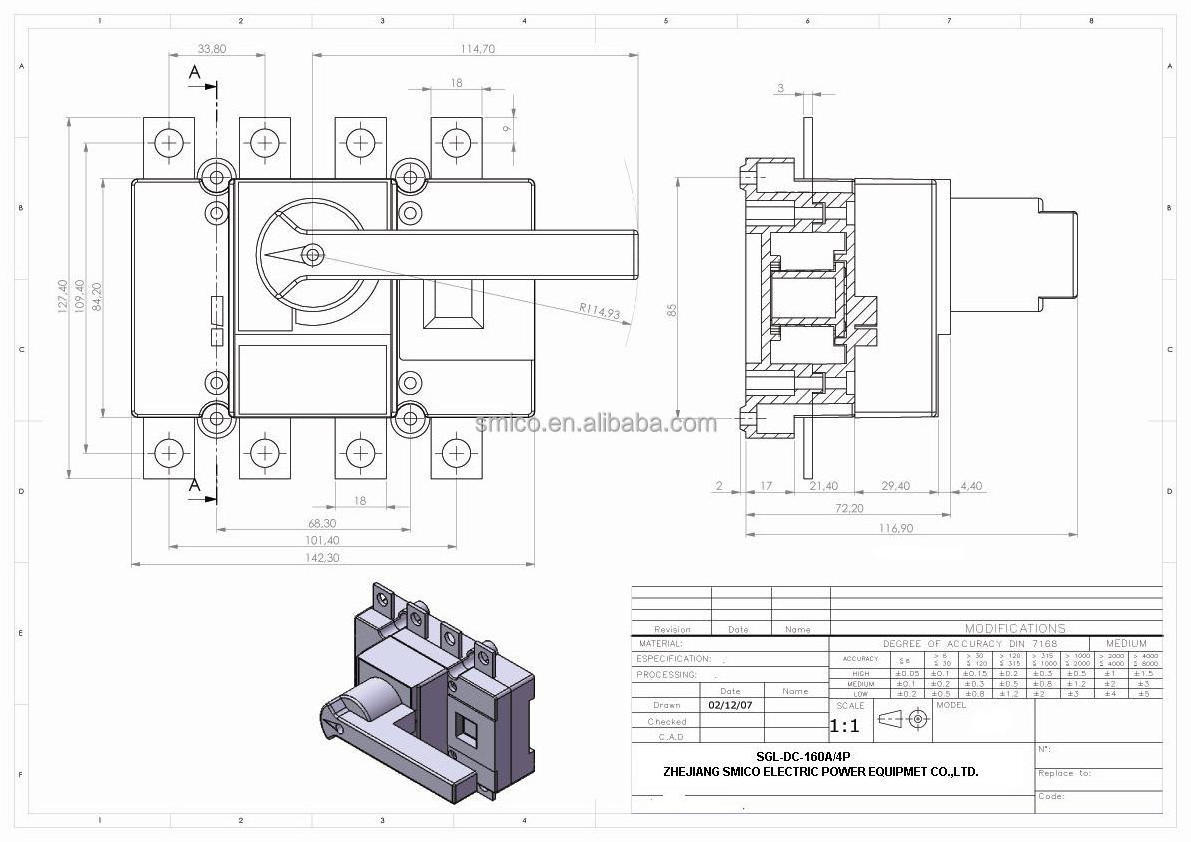 SGL 630A 1000V DC isolator switch/solar system change over switch